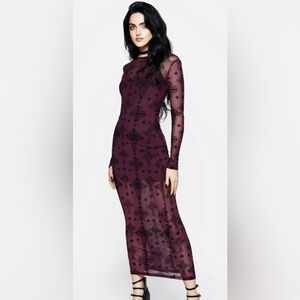 Disturbia Sheer Black and Purple Long Sleeve Dress